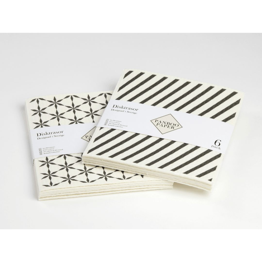 Premium disktrasor 2x6-pack från Panboo Paper med elegant logotypband - 12 disktrasor totalt