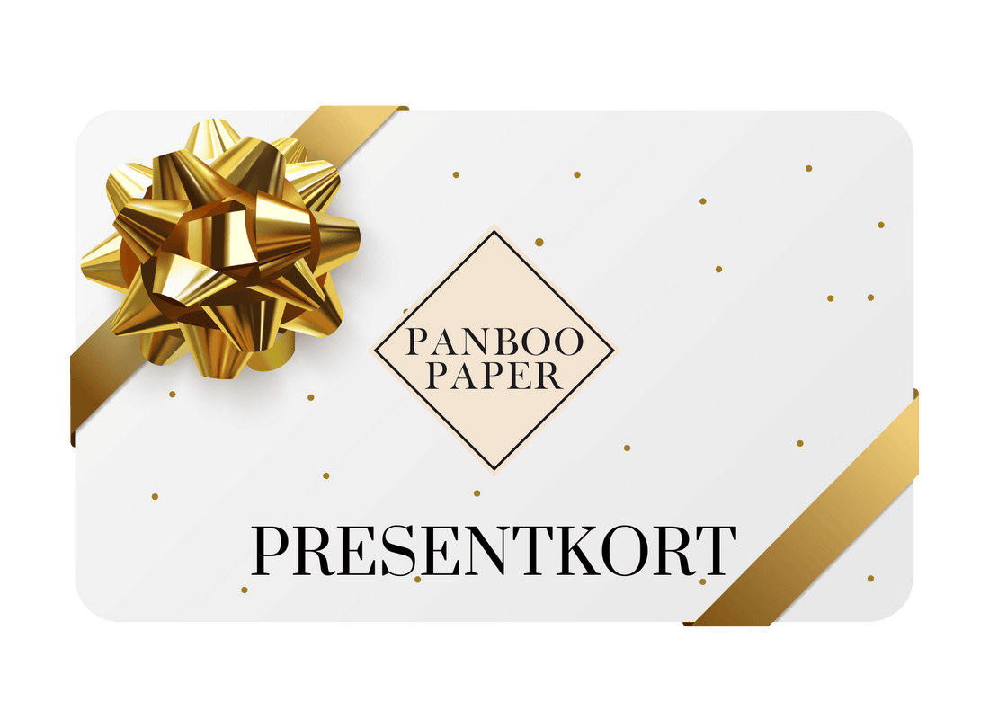 Digitalt presentkort Panboo Paper med elegant guldrosett och logotyp