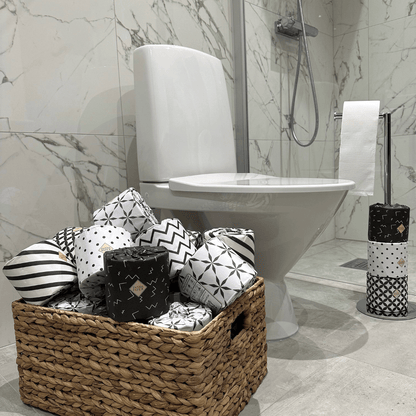 Lyxigt badrum med Panboo Paper bambu toalettpapper i elegant korg - heminredningsinspiration