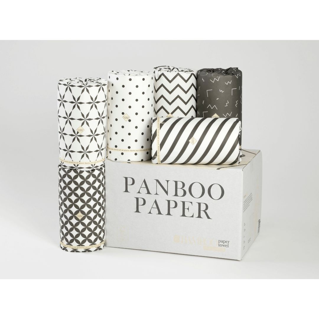 Bambu hushållspapper 6-pack från Panboo Paper - individuellt inslagna 20m rullar i lyxig förpackning