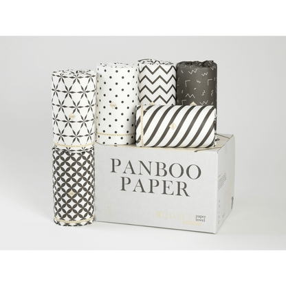 Bambu hushållspapper 6-pack från Panboo Paper - individuellt inslagna 20m rullar i lyxig förpackning