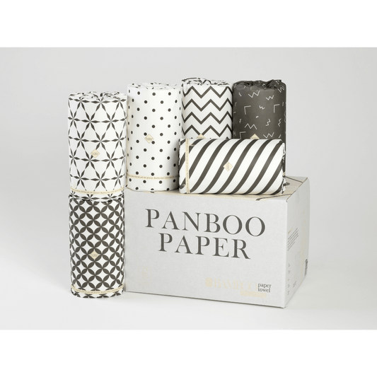 Bambu hushållspapper 6-pack från Panboo Paper - individuellt inslagna 20m rullar i lyxig förpackning