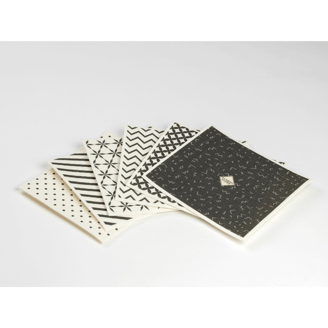 Premium disktrasor 6-pack med unika designer från Panboo Paper - 70% cellulosa 30% bomull