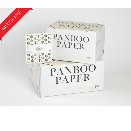 Familjepaketet från Panboo Paper - bambu toalettpapper 24-pack, hushållspapper 6-pack och disktrasor 6-pack, spara 10%
